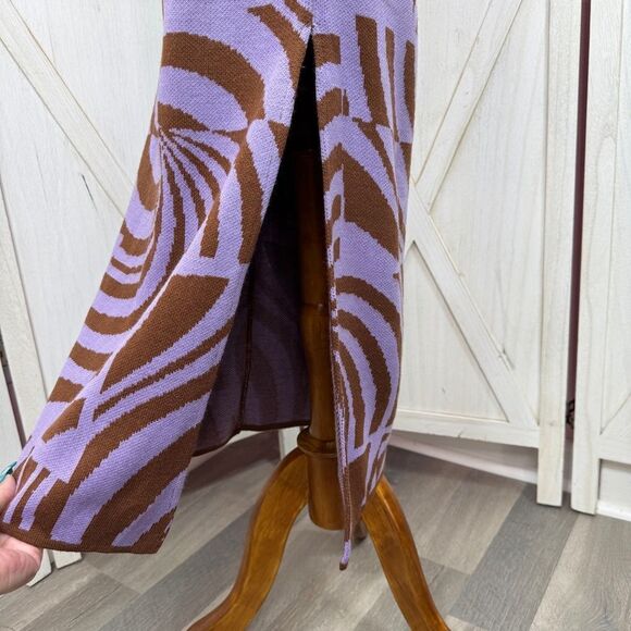 ASOS Abstract Swirl Print Knit Midi Sweater Sheath Dress Purple Brown 8 - Picture 8 of 14